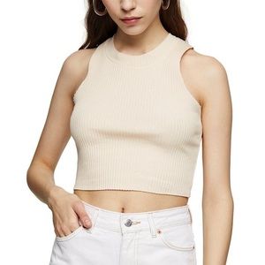Topshop Wide Rib Cotton Blend Crop Tank Top